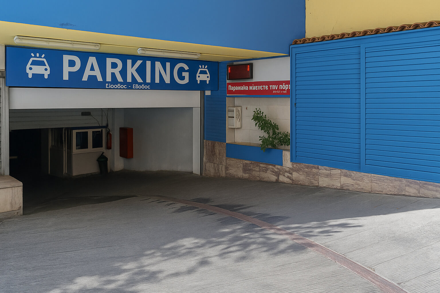 Main ramp entrance of Athens Auto Parking in Exarchia